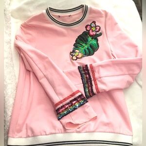 SPARKLES embroidery and Sequin sweatshirt - size M- like new pink womens sweater